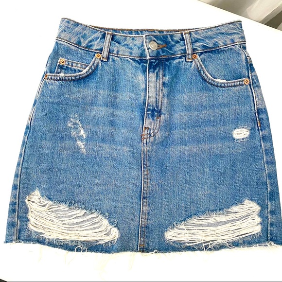Topshop Skirts Topshop Moto Distressed Jean Mini Skirt Sz2